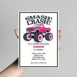 Smash Crash - Moderne Roze Monster Truck Verjaarda Kaart
