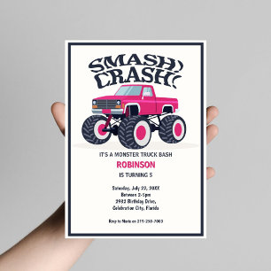 Smash Crash - Moderne Roze Monster Truck Verjaarda Kaart