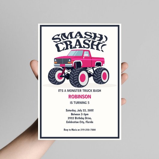 Smash Crash - Moderne Roze Monster Truck Verjaarda Kaart