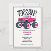 Smash Crash - Moderne Roze Monster Truck Verjaarda Kaart (Voorkant)