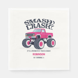 Smash Crash - Moderne Roze Monster Truck Verjaarda Servet