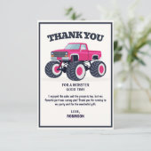 Smash Crash- Moderne Roze Monstertruck Verjaardag Bedankkaart (Staand voorkant)