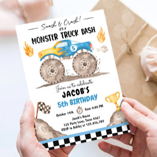 Smash Crash Monster Truck Bash Blue Boy Verjaardag Kaart