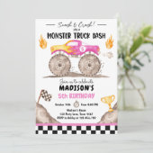 Smash Crash Monster Truck Bash Pink Girl Verjaarda Kaart (Staand voorkant)