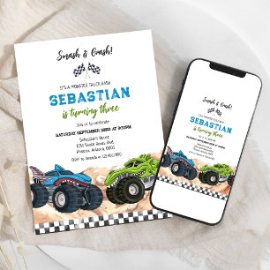 Smash & Crash Monster Truck Kinderverjaardag Kaart