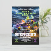 Smash & Crash Monster Truck Verjaardag Uitnodiging (Staand voorkant)