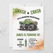 Smash & Crash Monster Truck Watercolor Verjaardag