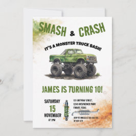 Smash & Crash Monster Truck Watercolor Verjaardag Kaart
