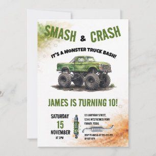 Smash & Crash Monster Truck Watercolor Verjaardag Kaart
