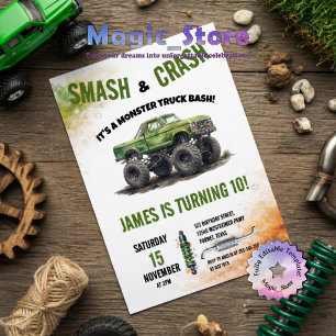 Smash & Crash Monster Truck Watercolor Verjaardag Kaart