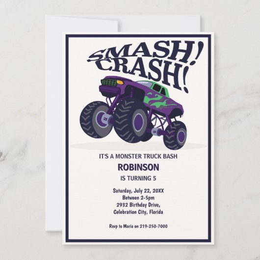 Smash Crash - Verjaardag van de Paarse monstertruc Kaart (Voorkant)