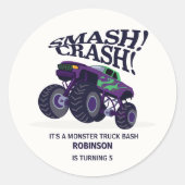 Smash Crash - Verjaardag van de Paarse monstertruc Ronde Sticker (Voorkant)