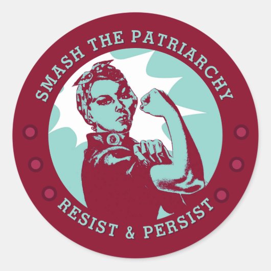Smash de Patriarchie Rosie de Riveter Rood Ronde Sticker (Voorkant)