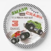 Smash en Crash Monster Truck 3e verjaardag Papieren Bordje (Voorkant)