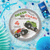 Smash en Crash Monster Truck 4e verjaardagsfeestje Papieren Bordje (Feest)