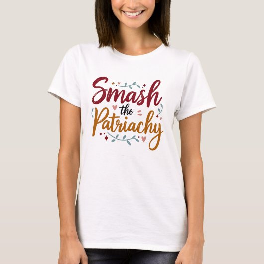 Smash het patriarchaat kleurrijk feministisch T-sh T-shirt (Voorkant)