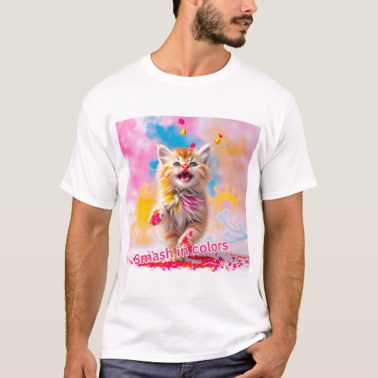 Smash in kleuren - Speelse Holi Kitten! T-shirt (Voorkant)