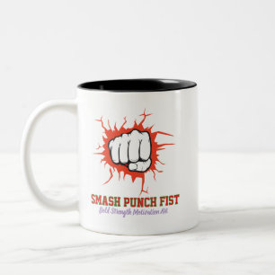 Smash Punch Vuist – Dappere Kracht Motivatie Kunst Tweekleurige Koffiemok