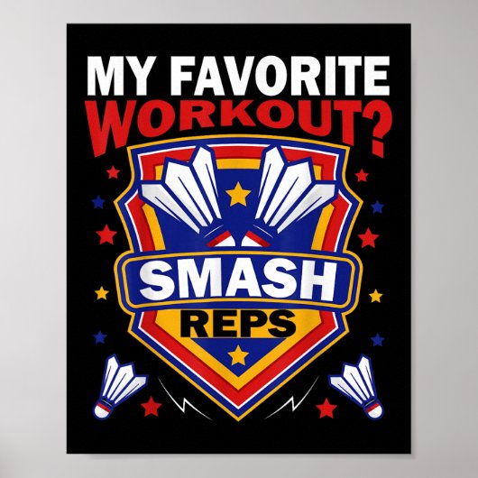 Smash Reps Badminton Speldag Rackets Shuttles Qu Poster (Voorkant)