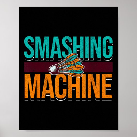 Smashing Machine Shuttle Retro Birdie Badminton Poster (Voorkant)