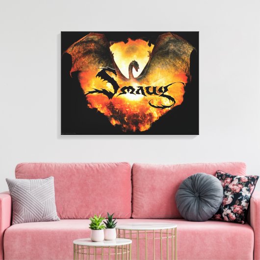 SMAUG™ over Laketown Canvas Afdruk (Insitu (Woonkamer))