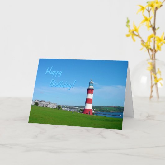 Smeaton's Tower, Plymouth Hoe birthday card Kaart (Gele Bloem)