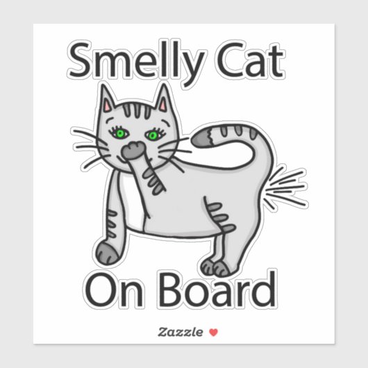 Smelly Cat on Board Funny Farting Humor Sticker (Vel)