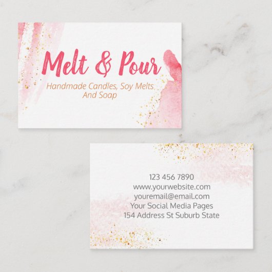 Smelt en giet roze Waterverf zeep Candle Soy Melt Visitekaartje (Voorkant / Achterkant)