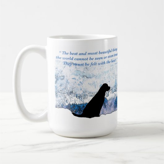 Smelt met hart - zwart lab koffiemok (Links)