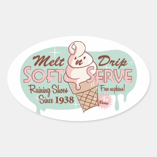 Smelt 'n' Drip Soft Serve Ice Cream Oval Stickers (Voorkant)