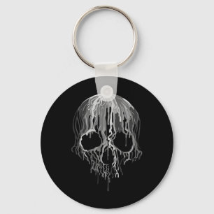 Smelt Skull Black White Art Graphic Halloween Sleutelhanger