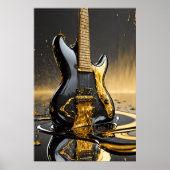 Smelten Metallic Gold & Black Guitar Poster Print (Voorkant)