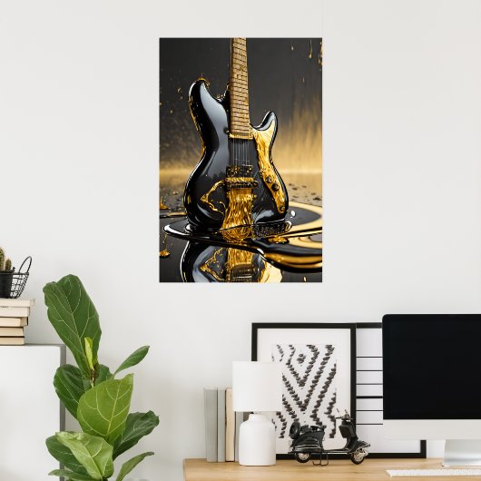 Smelten Metallic Gold & Black Guitar Poster Print (Thuiskantoor)