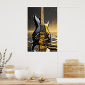 Smelten Metallic Gold & Black Guitar Poster Print (Keuken)