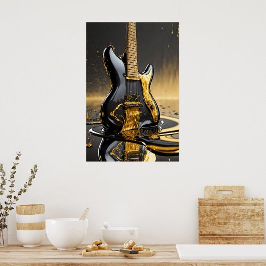 Smelten Metallic Gold & Black Guitar Poster Print (Keuken)