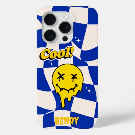 Smelten Smile emoji met Blue Checkered Case-Mate iPhone Case (Achterkant)