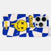 Smelten Smile emoji met Blue Checkered Case-Mate iPhone Case (Achterkant (horizontaal))