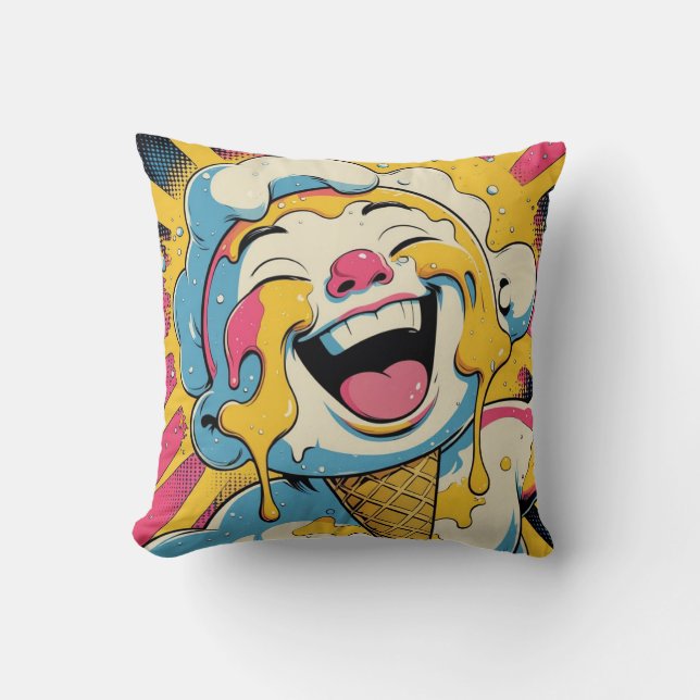 Smeltend Geluk – Ijsje Pop Art Explosie Kussen (Voorkant)