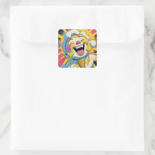 Smeltend Geluk – Ijsje Pop Art Explosie Vierkante Sticker