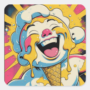 Smeltend Geluk – Ijsje Pop Art Explosie Vierkante Sticker