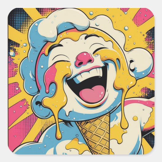 Smeltend Geluk – Ijsje Pop Art Explosie Vierkante Sticker (Voorkant)