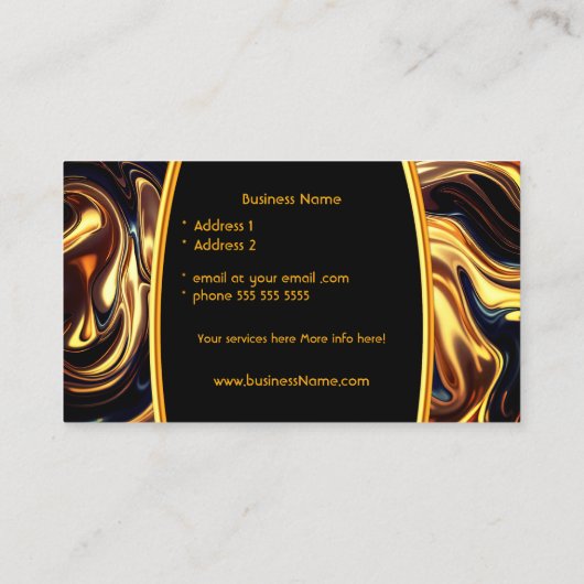 Smeltend Vuur Goud Sinaasappel Zwart Vloeistof Visitekaartje (Achterkant)
