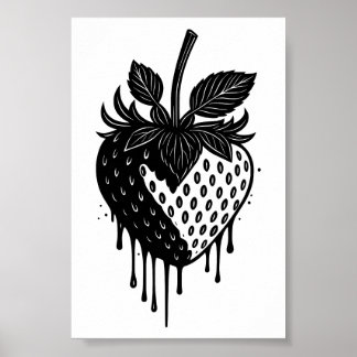 Smeltende druppel aardbei kunstwerk poster