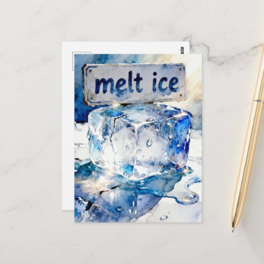 Smeltende ijsblokjes aquarel briefkaart (Voorkant / Achterkant in situ)