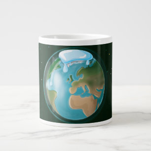 Smeltende ijskappen van de planeet aarde. grote koffiekop