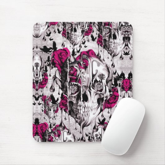 Smeltende Roos schedel in grijs en roze Muismat (Met muis)