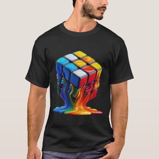 Smeltende Rubix kubus Basic Donker T-shirt (Voorkant)