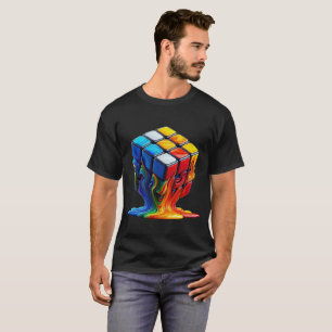 Smeltende Rubix kubus Basic Donker T-shirt
