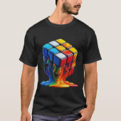 Smeltende Rubix kubus Basic Donkere T-Shirt (Voorkant)