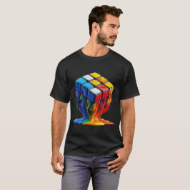 Smeltende Rubix kubus Basic Donkere T-Shirt